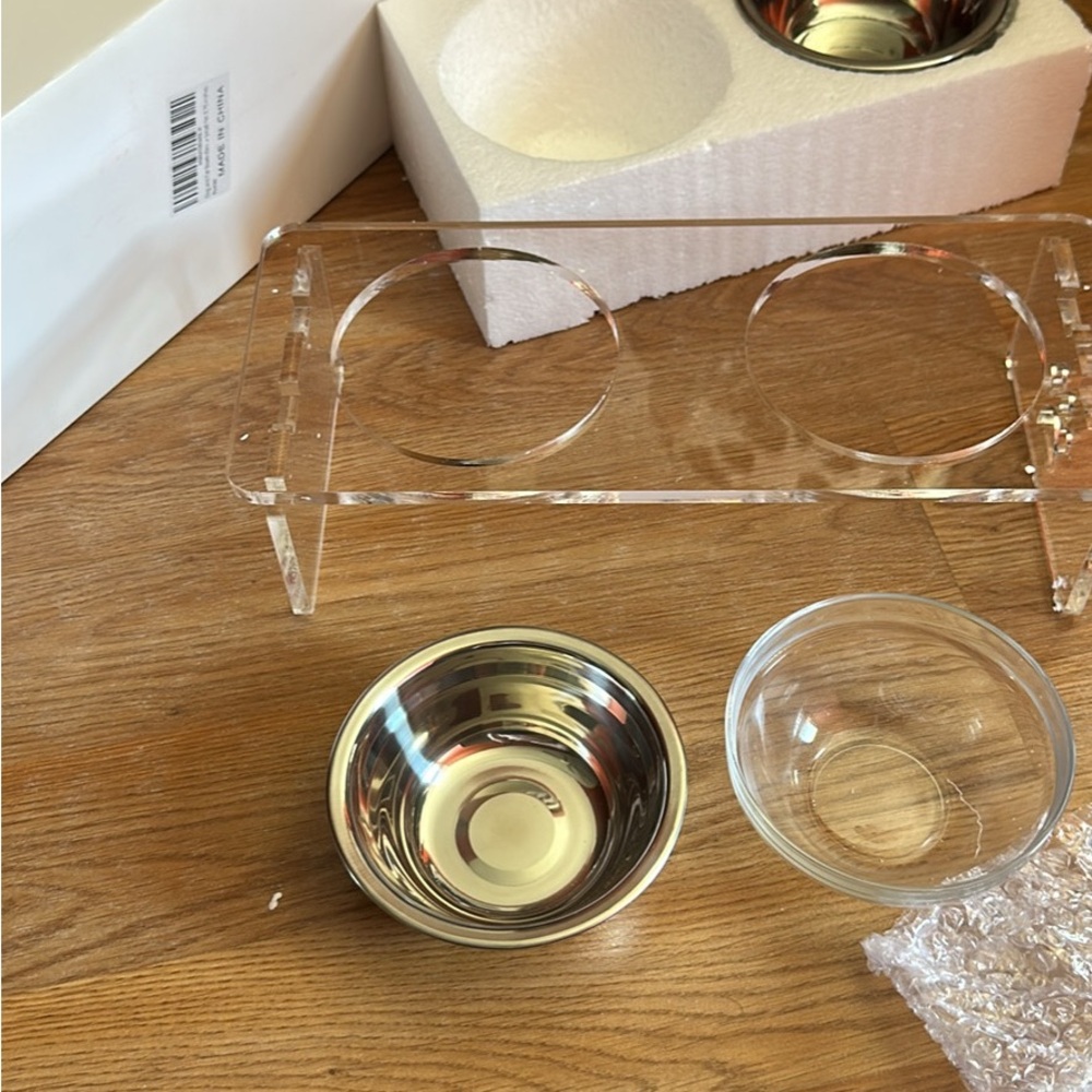 Stainless Steel and Glass Pet Bowl Set